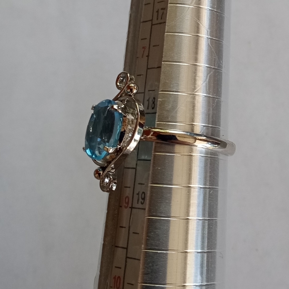 Swiss Blue Topaz Sterling  Scroll Design Setting Ring, Earrings Set - Picture 4 of 12